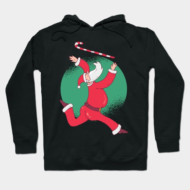 Funny Christmas Santa Baton Twirling a Candy Cane Hoodie by madeinchorley